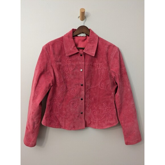 Coldwater Creek Jackets & Blazers - Coldwater Creek Pink Suede Jacket Leather Floral Applique Western Medium $149